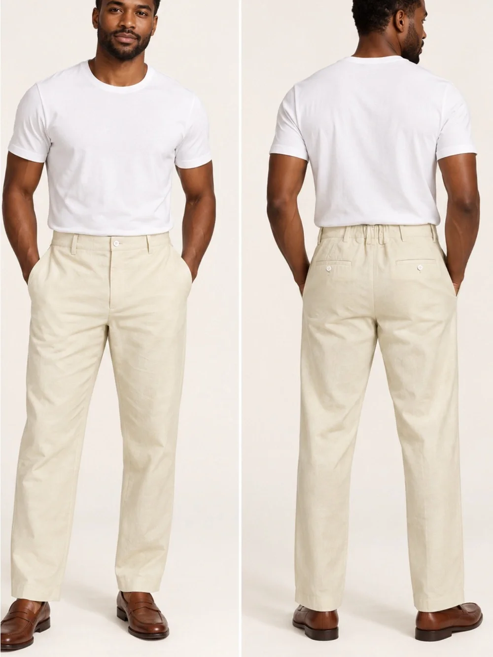 Men's Neutral Straight-Leg Chinos in Light Cream